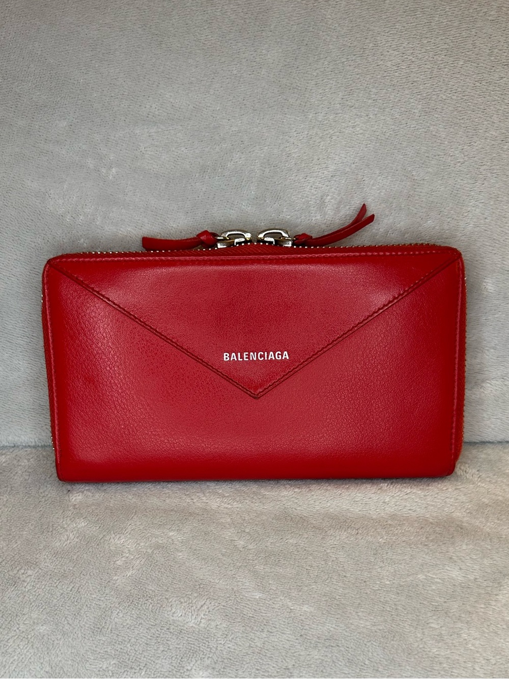 Balenciaga Red Leather Zip Around Continental Wallet Organizer Made in Italy